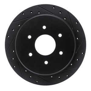 Nissan Titan Brake Rotor (1) - Rear Right - R1 Concepts - Drilled & Slotted - Black - `17-`24